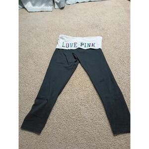 Victoria's Secret PINK Fold Over Leggings Colorful Logo Women's Sz Large 2015